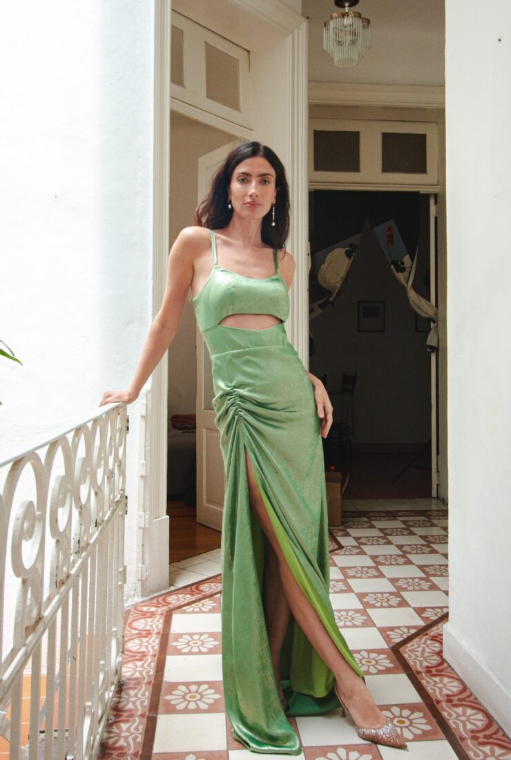 Libra Dress in Shimmer Green