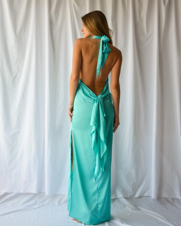 Halter Draped Dress Turquoise